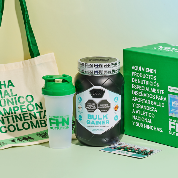 Kit Poder Atletico Nacional – Proteína | Bulk Gainer (960g) + Shaker + Dosificador + Tote Bag